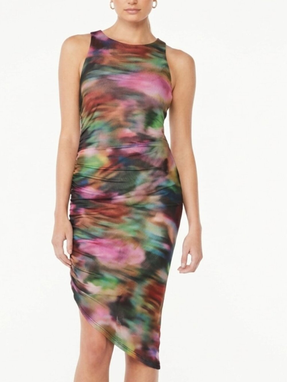 Scoop Asymmetrical Abstract Watercolor Mesh Bodycon Dress size M 8-10  NWT